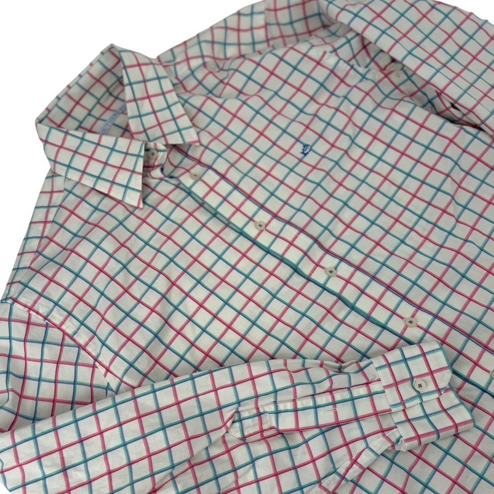 Southern Tide Button Down Mens Large Shirt White Pink Blue Plaid Stretch L